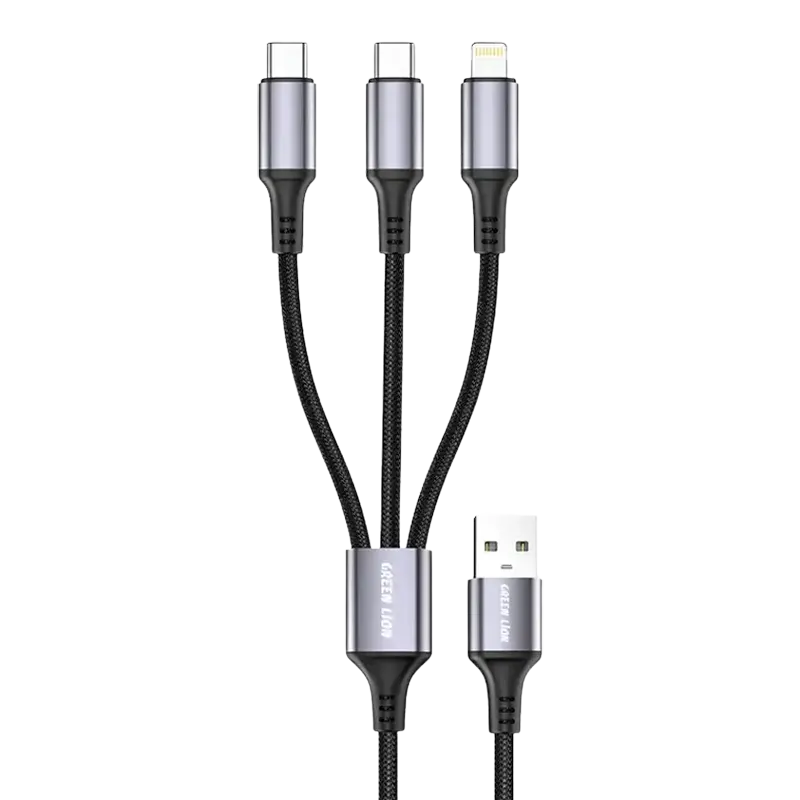 Green Lion 3 IN 1 USB-A 1M Cable with 2 USB-C  Lightning 27W 1 Mascom International.webp